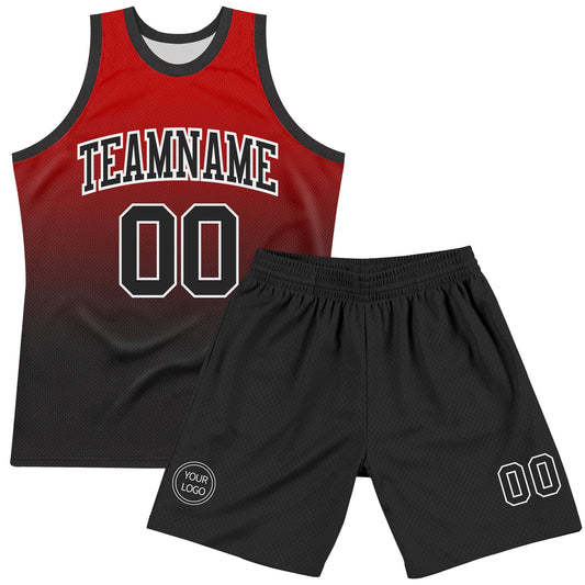 Custom Red Black-White Fade Fashion Round Neck Sublimation Basketball Suit Jersey - Sky-Custom