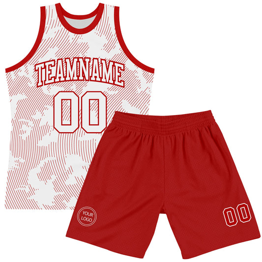 Custom White Red Curve Lines Round Neck Sublimation Basketball Suit Jersey - Sky-Custom