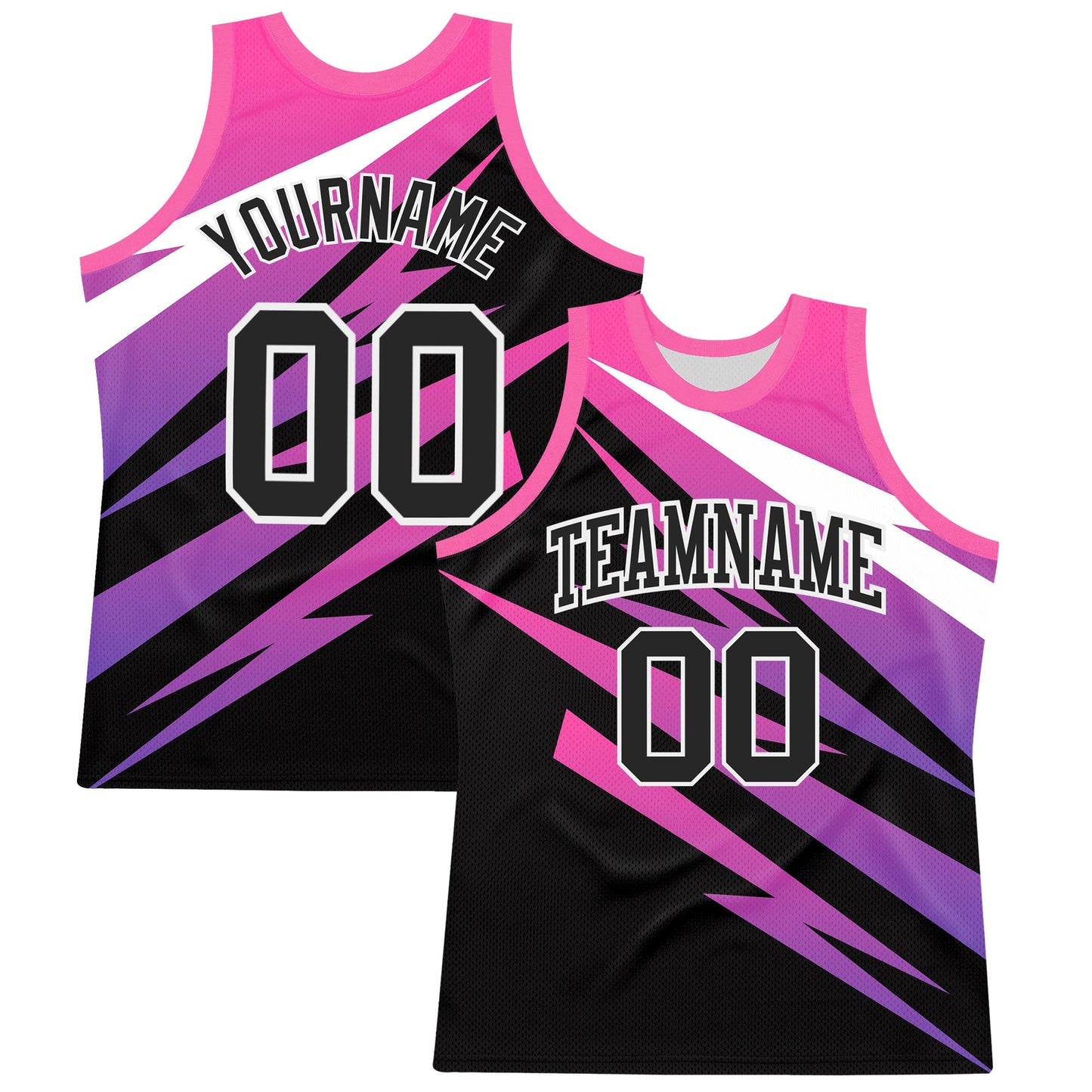 Custom Pink Black-White Line Round Neck Sublimation Basketball Suit Jersey - Sky-Custom