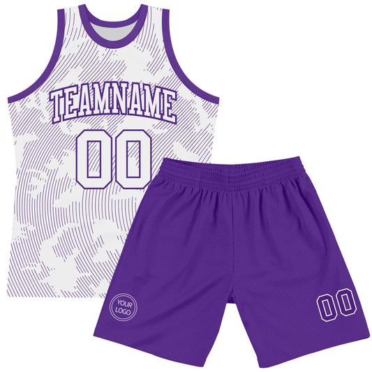 Custom White Purple Curve Lines Round Neck Sublimation Basketball Suit Jersey - Sky-Custom