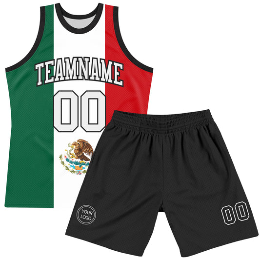 Custom Kelly Green White Red-Black Mexican Flag Round Neck Sublimation Basketball Suit Jersey - Sky-Custom