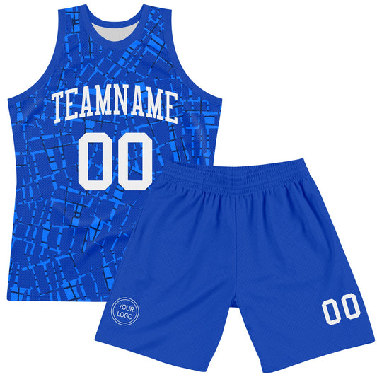 Custom Royal White Round Line Neck Sublimation Basketball Suit Jersey - Sky-Custom