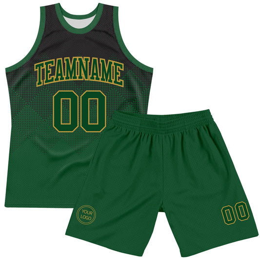 Custom Black Green-Old Gold Fade Fashion Round Neck Sublimation Basketball Suit Jersey - Sky-Custom