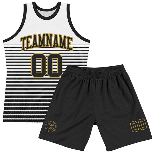 Custom White Black-Old Gold Pinstripe Fade Fashion Round Neck Sublimation Basketball Suit Jersey - Sky-Custom