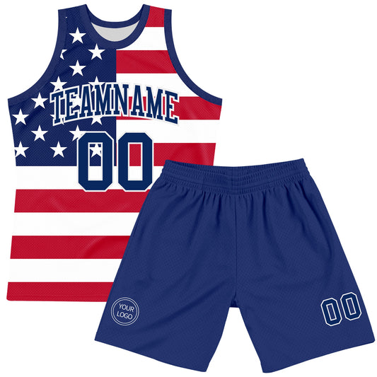 Custom Red Royal-White American Flag Round Neck Sublimation Basketball Suit Jersey - Sky-Custom
