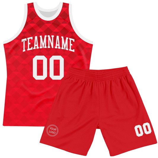 Custom Red White Geometric Shape Round Neck Sublimation Basketball Suit Jersey - Sky-Custom