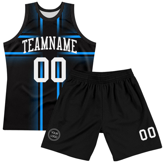 Custom Black White-Light Blue Line Round Neck Sublimation Basketball Suit Jersey - Sky-Custom