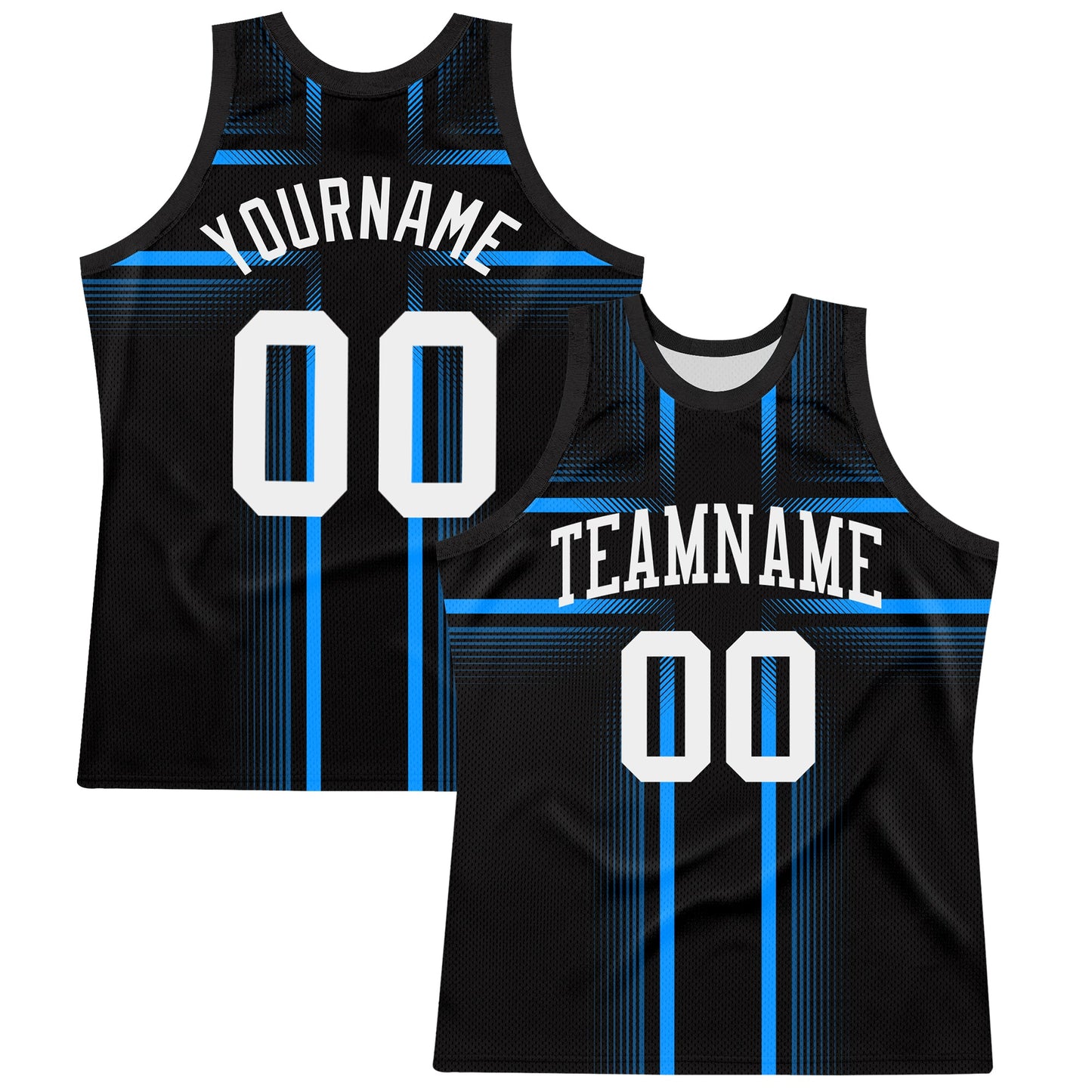 Custom Black White-Light Blue Line Round Neck Sublimation Basketball Suit Jersey - Sky-Custom
