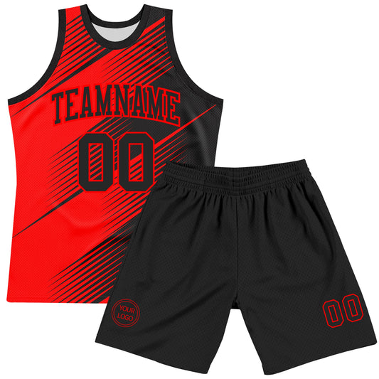 Custom Red Black Line Round Neck Sublimation Basketball Suit Jersey - Sky-Custom