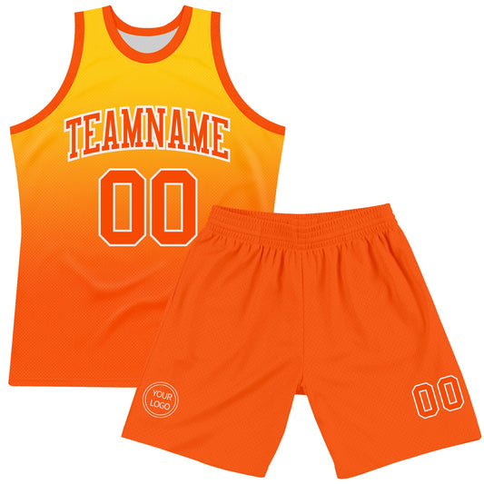 Custom Yellow Orange-White Fade Fashion Round Neck Sublimation Basketball Suit Jersey - Sky-Custom