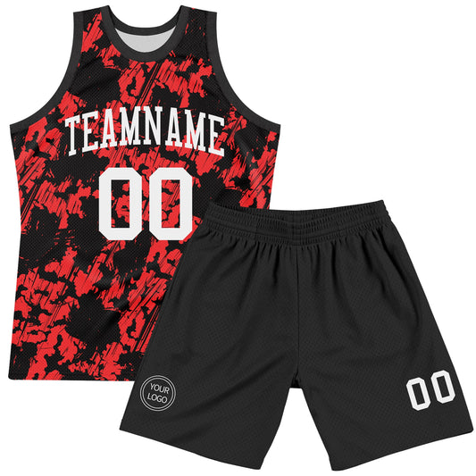 Custom Black White-Red Splash Round Neck Sublimation Basketball Suit Jersey - Sky-Custom