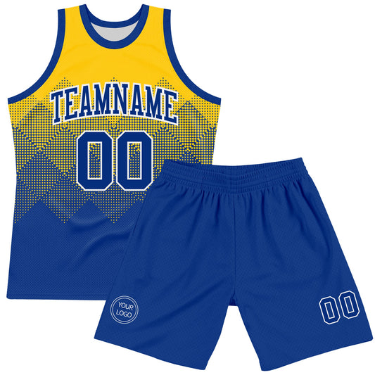 Custom Yellow Royal-White Gradient Square Shapes Round Neck Sublimation Basketball Suit Jersey - Sky-Custom