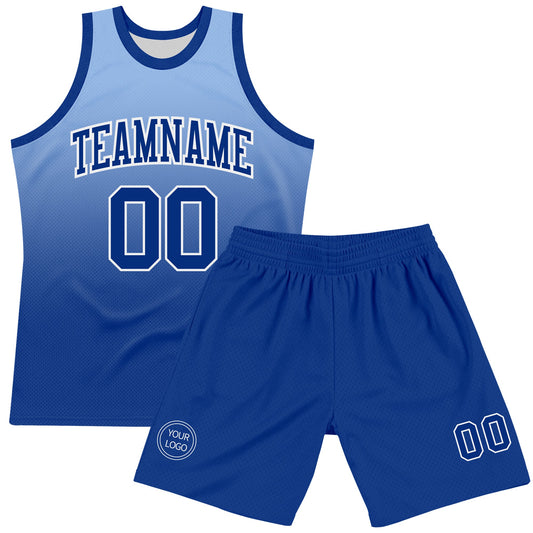 Custom Light Blue Royal-White Fade Fashion Round Neck Sublimation Basketball Suit Jersey - Sky-Custom