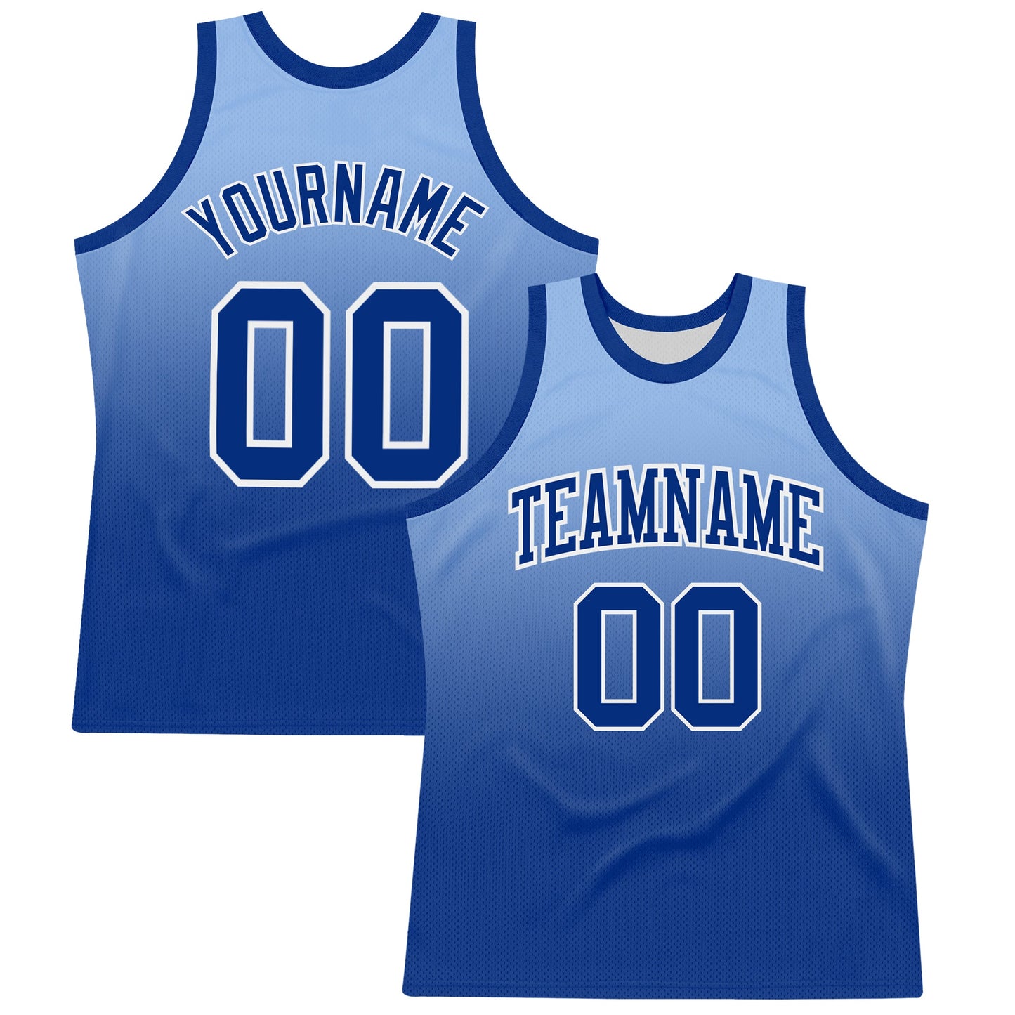 Custom Light Blue Royal-White Fade Fashion Round Neck Sublimation Basketball Suit Jersey - Sky-Custom
