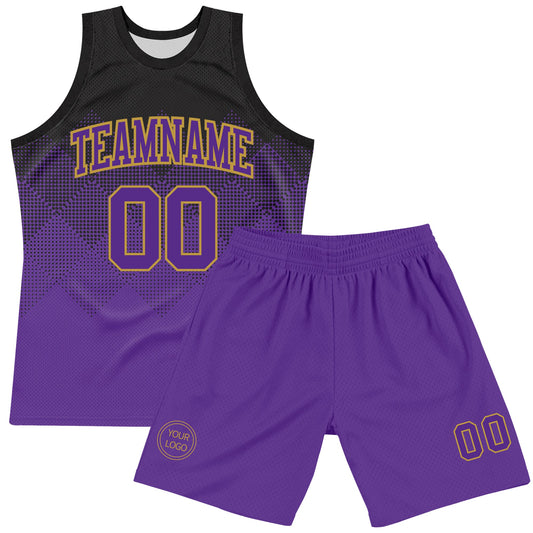 Custom Black Purple-Old Gold Fade Fashion Round Neck Sublimation Basketball Suit Jersey - Sky-Custom