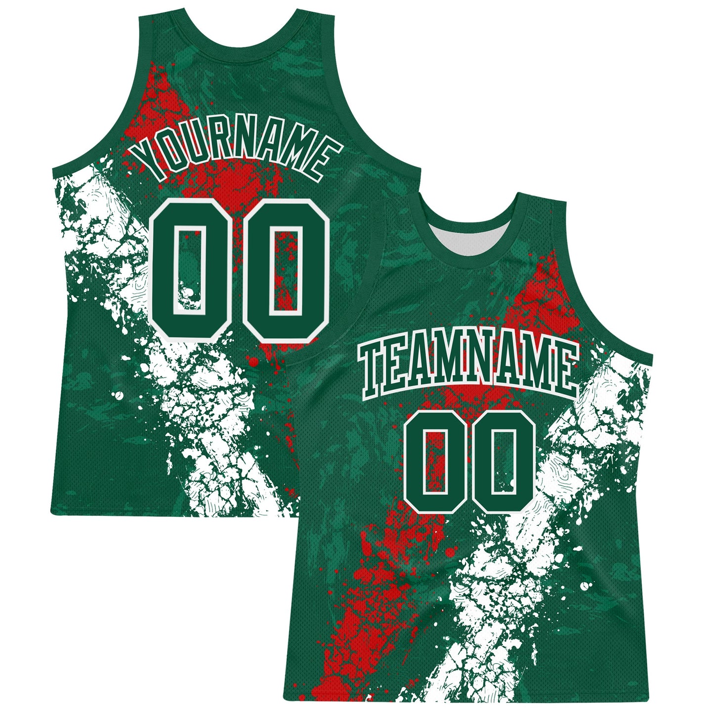 Custom Green Red-White Splash Round Neck Sublimation Basketball Suit Jersey - Sky-Custom