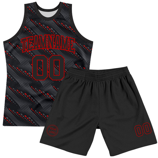 Custom Black Red Slant Lines Round Neck Sublimation Basketball Suit Jersey - Sky-Custom