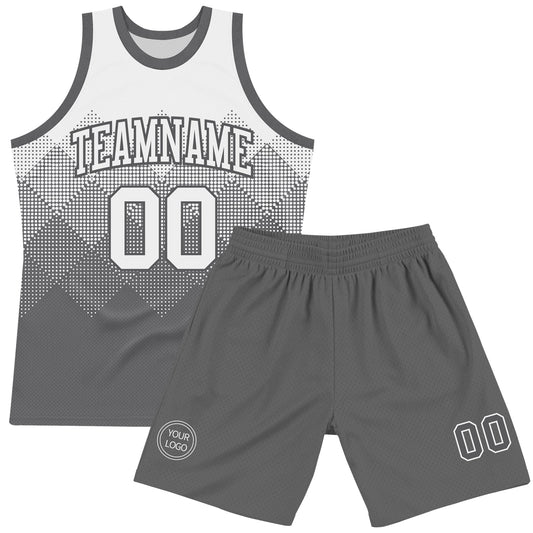 Custom White Steel Gray Gradient Square Shapes Round Neck Sublimation Basketball Suit Jersey - Sky-Custom