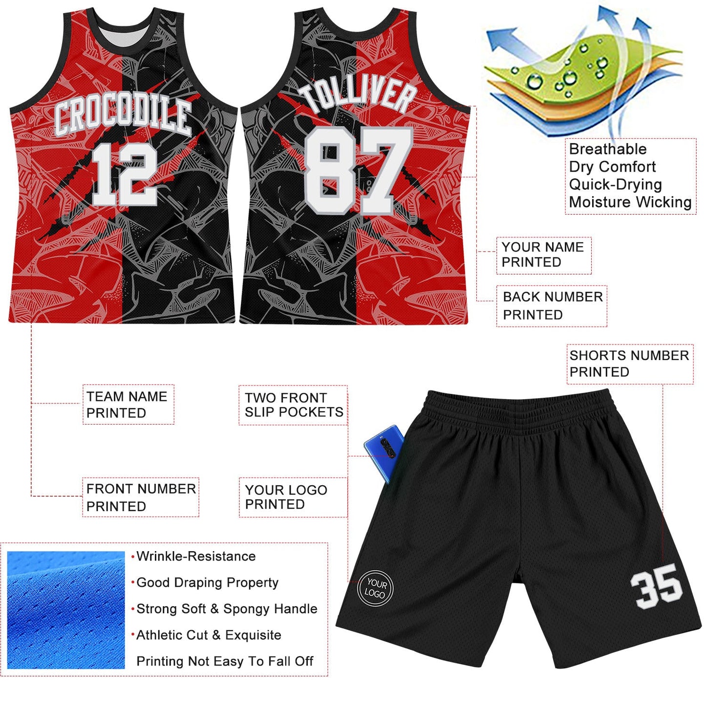 Custom Graffiti Pattern White Black Red-Gray Scratch Round Neck Sublimation Basketball Suit Jersey - Sky-Custom
