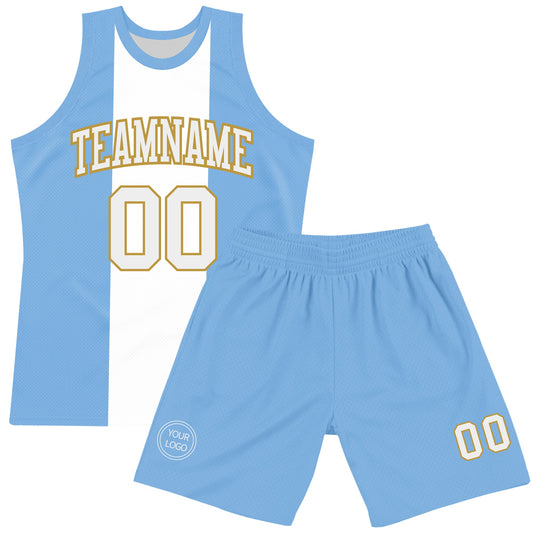 Custom Light Blue White-Old Gold Argentinian Flag Round Neck Sublimation Basketball Suit Jersey - Sky-Custom