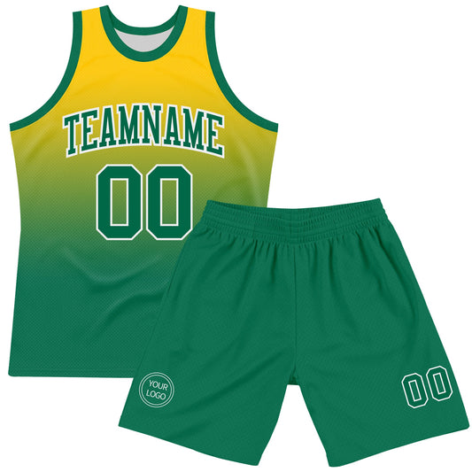 Custom Yellow Kelly Green-White Fade Fashion Round Neck Sublimation Basketball Suit Jersey - Sky-Custom