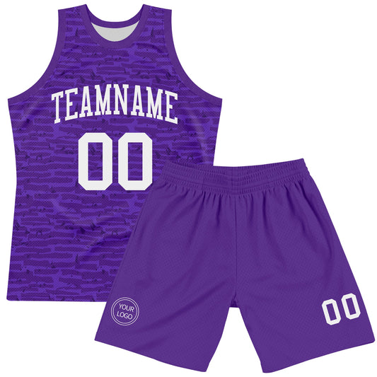 Custom Purple White Fragment Art Round Neck Sublimation Basketball Suit Jersey - Sky-Custom