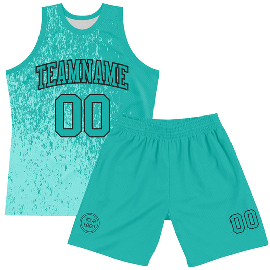 Custom Aqua Black Fragment Art Round Neck Sublimation Basketball Suit Jersey - Sky-Custom