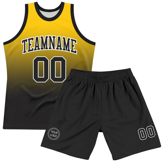 Custom Yellow Black-White Fade Fashion Round Neck Sublimation Basketball Suit Jersey - Sky-Custom