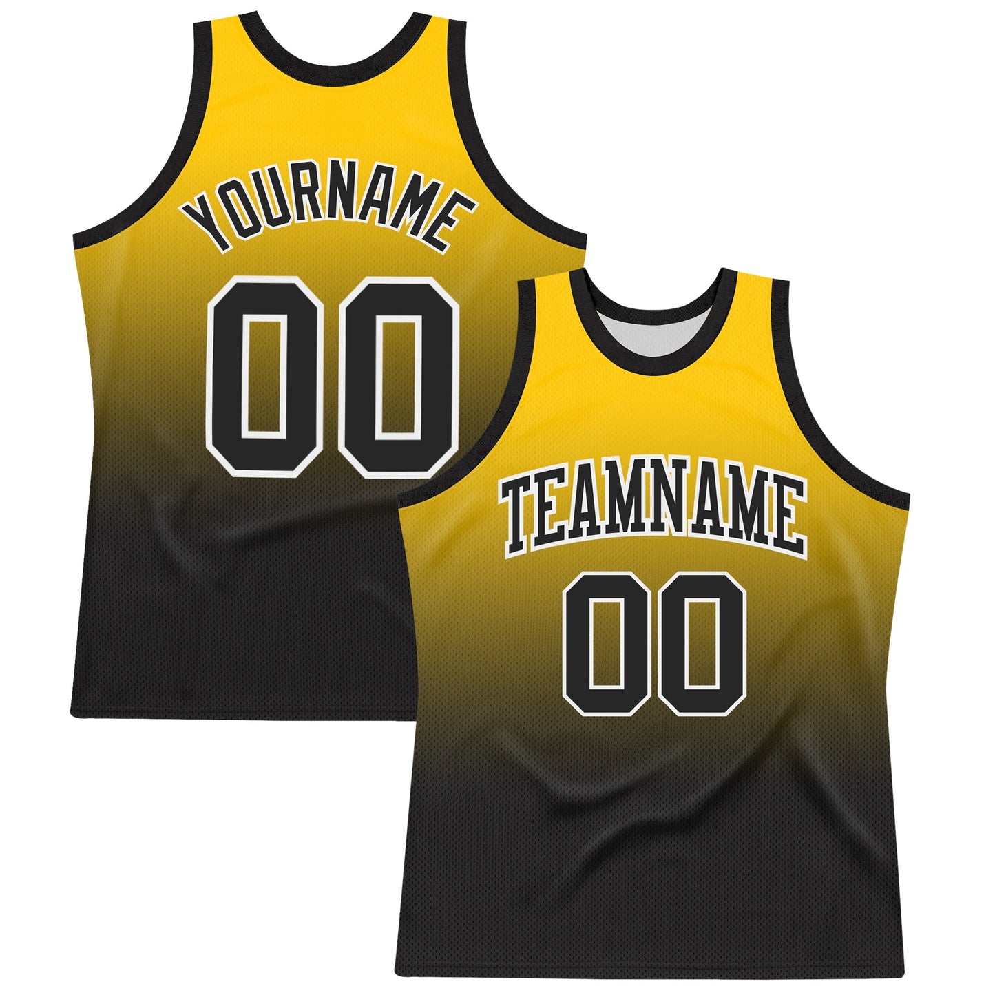 Custom Yellow Black-White Fade Fashion Round Neck Sublimation Basketball Suit Jersey - Sky-Custom