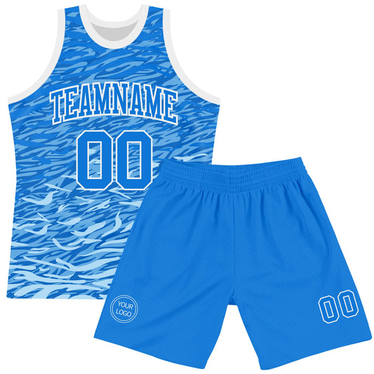 Custom Royal White Wave Round Neck Sublimation Basketball Suit Jersey - Sky-Custom
