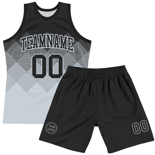 Custom Black Silver Gradient Square Shapes Round Neck Sublimation Basketball Suit Jersey - Sky-Custom