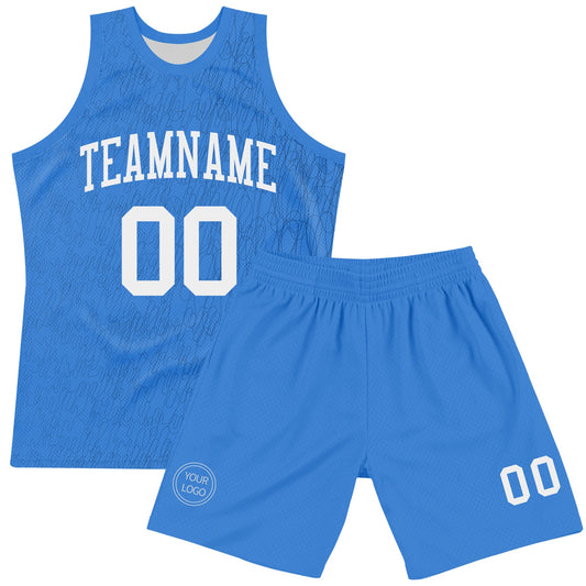 Custom Light Blue White Line Round Neck Sublimation Basketball Suit Jersey - Sky-Custom