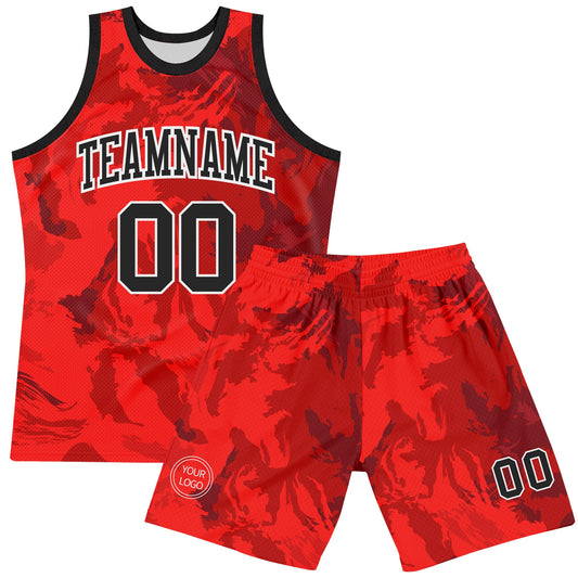 Custom Red Black-White Splash Round Neck Sublimation Basketball Suit Jersey - Sky-Custom