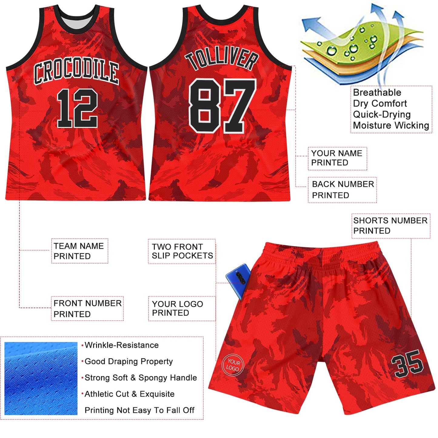 Custom Red Black-White Splash Round Neck Sublimation Basketball Suit Jersey - Sky-Custom