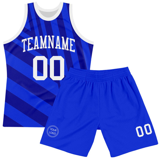 Custom Royal White-Navy Line Round Neck Sublimation Basketball Suit Jersey - Sky-Custom