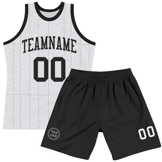 Custom Gray Black-White Line Round Neck Sublimation Basketball Suit Jersey - Sky-Custom