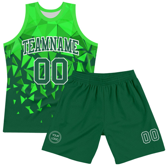 Custom Green Grass Green-White Geometric Shape Round Neck Sublimation Basketball Suit Jersey - Sky-Custom