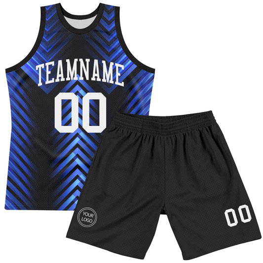 Custom Black White-Royal Arrow Shape Round Neck Sublimation Basketball Suit Jersey - Sky-Custom