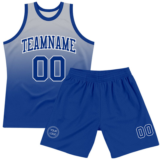 Custom Gray Royal-White Fade Fashion Round Neck Sublimation Basketball Suit Jersey - Sky-Custom