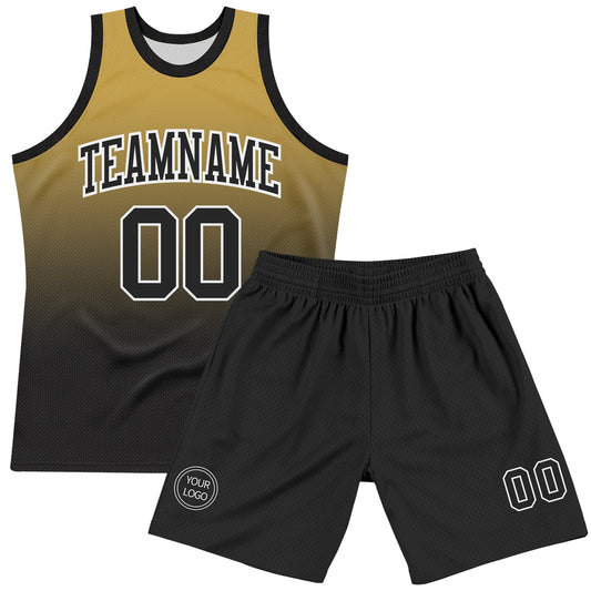 Custom Old Gold Black-White Fade Fashion Round Neck Sublimation Basketball Suit Jersey - Sky-Custom