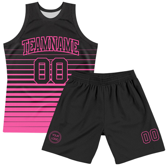 Custom Black Pink Pinstripe Fade Fashion Round Neck Sublimation Basketball Suit Jersey - Sky-Custom