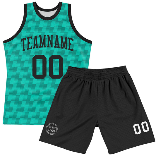 Custom Teal White Line Round Neck Sublimation Basketball Suit Jersey - Sky-Custom