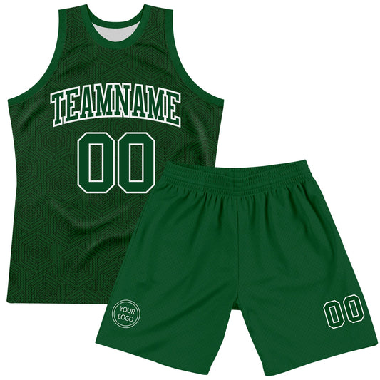 Custom Green White Geometric Shape Round Neck Sublimation Basketball Suit Jersey - Sky-Custom
