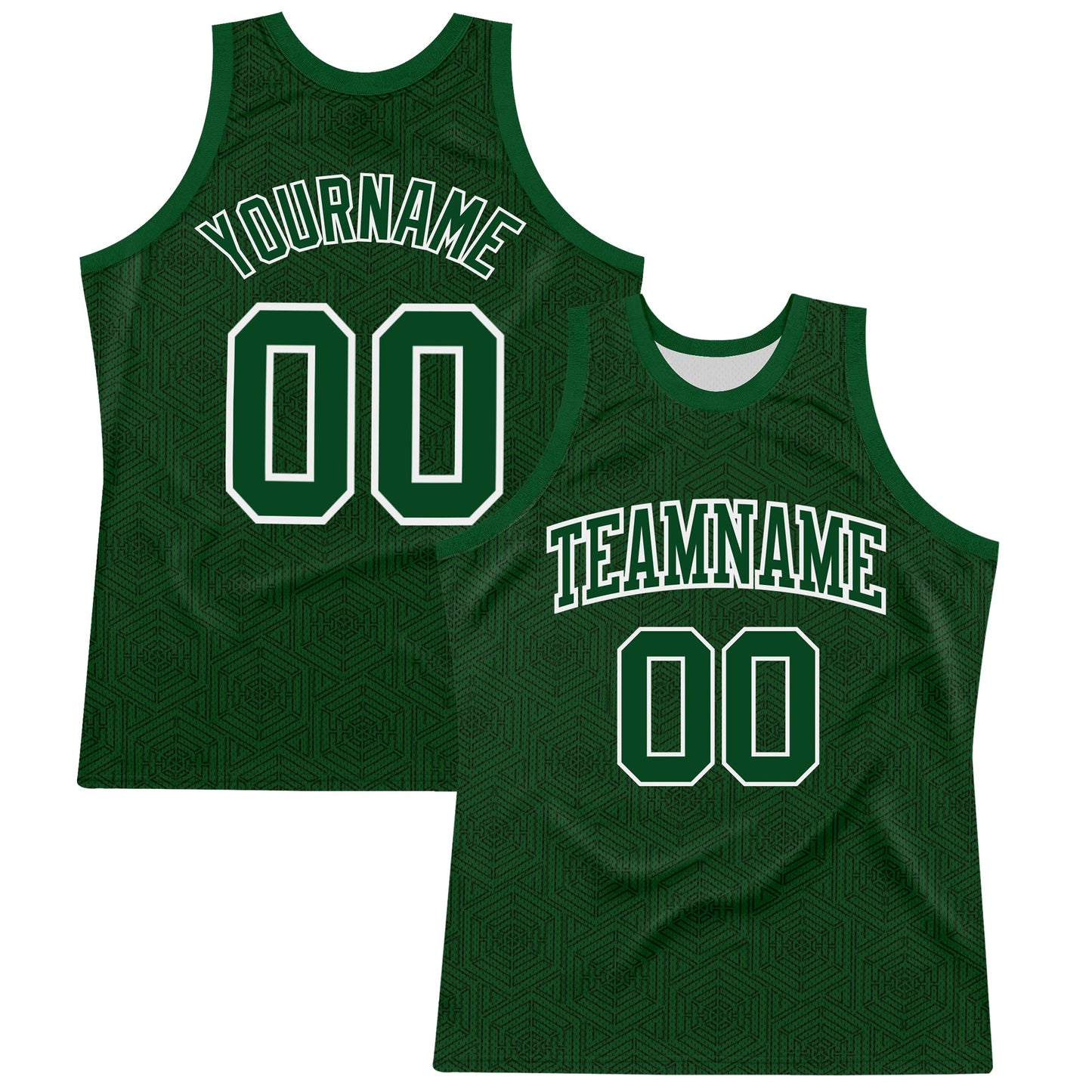 Custom Green White Geometric Shape Round Neck Sublimation Basketball Suit Jersey - Sky-Custom