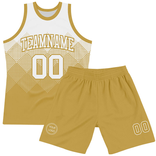 Custom White Old Gold Gradient Square Shapes Round Neck Sublimation Basketball Suit Jersey - Sky-Custom