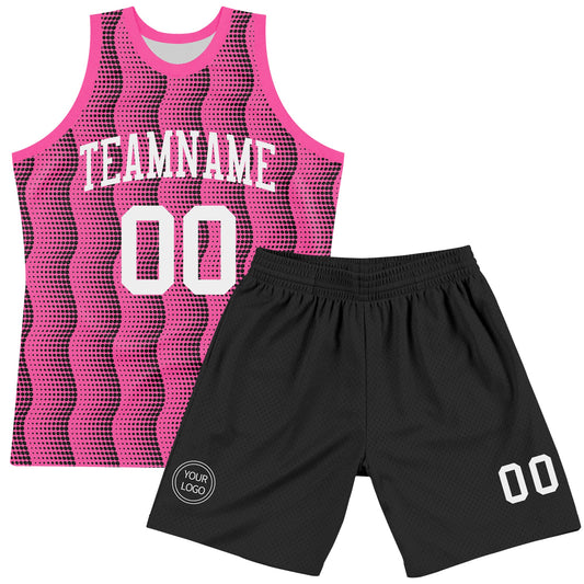 Custom Pink White-Black Geometric Shape Round Neck Sublimation Basketball Suit Jersey - Sky-Custom