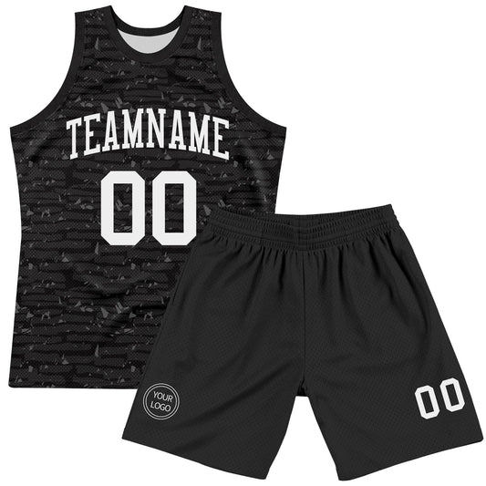 Custom Black White Fragment Art Round Neck Sublimation Basketball Suit Jersey - Sky-Custom
