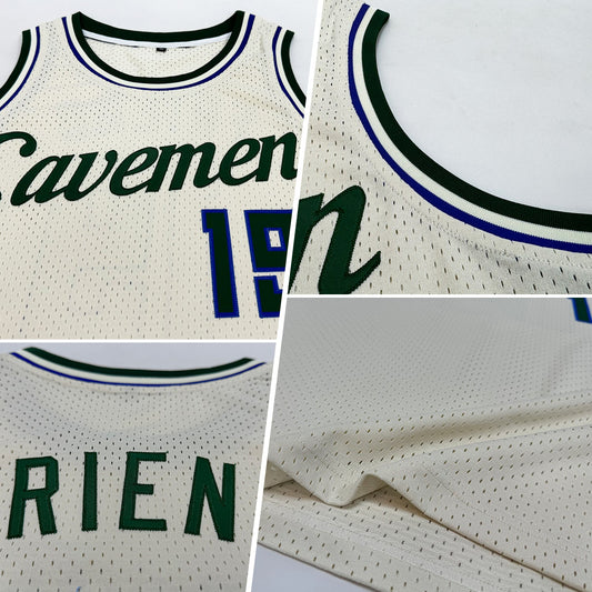 Custom Cream Hunter Green-Royal Authentic Throwback Basketball Jersey - Sky-Custom