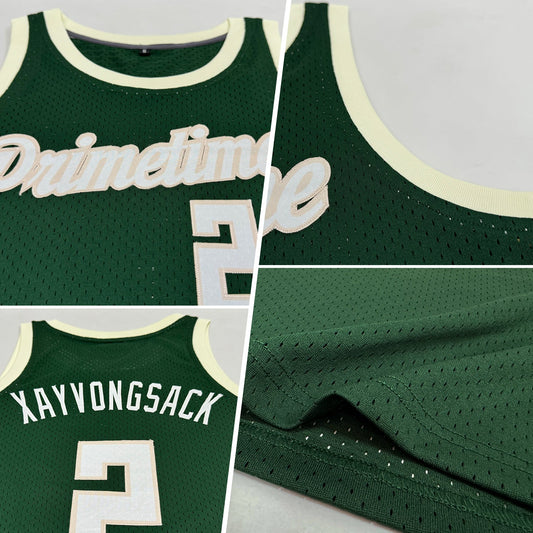 Custom Hunter Green White-Cream Authentic Throwback Basketball Jersey - Sky-Custom