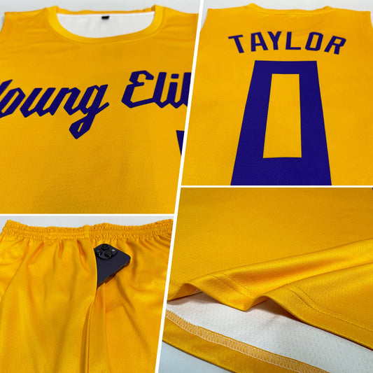 Custom Gold Purple Round Neck Suit Basketball Jersey - Sky-Custom